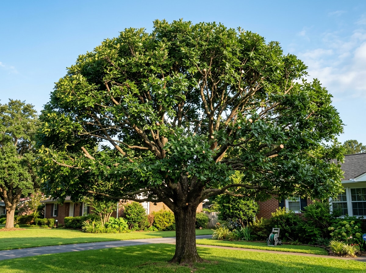 Freshly trimmed mature oak tree in a South Carolina residential yard with clean canopy shape